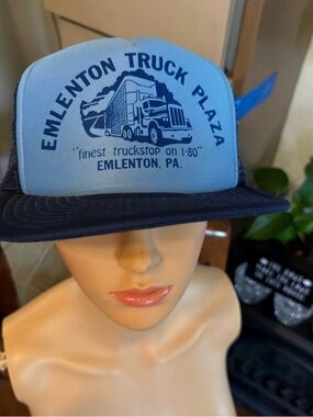 Vintage Emlenton Truck Plaza Mesh Trucker Hat - blue emlenton,pa 1986 snap back